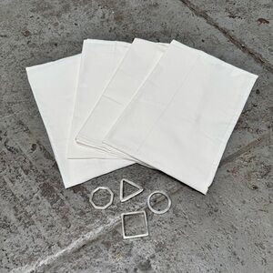 West Elm Modern Ivory Napkin Set with Industrial Brutalist Napkin Rings